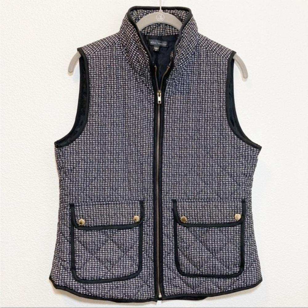 New Willi Smith Quilted Mottled Houndstooth Puff Vest Full Zip Black White Large